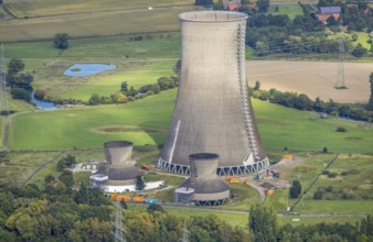 Aerial view, RWE power plant Westfalen and demolition of the small cooling towers in the district