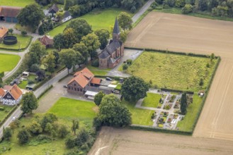 Aerial view, St. Joseph's Catholic Church and cemetery in Süddinker in the Rhynern district of