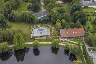 Aerial view, day care centre Blauland in the district Pelkum in Hamm, Ruhr area, North