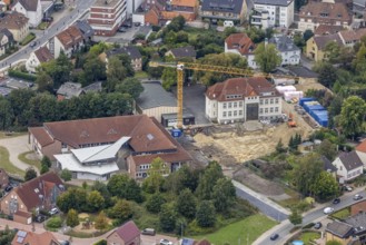 Aerial view, construction site with extension of the Falkschule / Arnold-Freymuth-Gesamtschule in