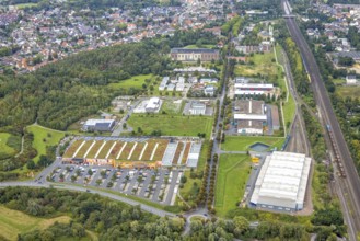 Aerial view, commercial area Sachsenweg in the district Heessen in Hamm, Ruhr area, North