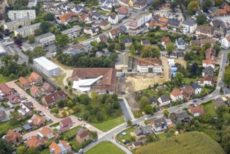 Aerial view, construction site with extension of the Falkschule / Arnold-Freymuth-Gesamtschule in