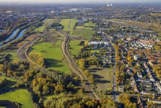 Aerial view, New course of the flood dyke between Münsterstraße and Fährstraße on the river Lippe