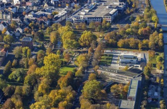 Aerial view, connection between Nordpark and city centre to the water sports centre at the