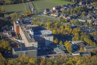 Aerial view, construction site with extension building at the St. Barbara-Klinik Hamm-Heessen in