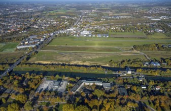 Aerial view, Hamm airfield and water sports centre with Hammonense grammar school on Adenauerallee