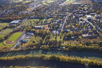 Aerial view, Jahnstadion and Ambulante Reha Bad Hamm as well as Tus Kita Wirbelwind in the district