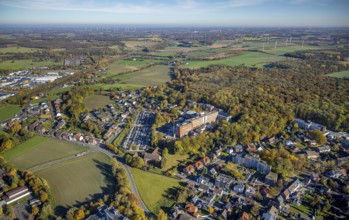 Aerial view, construction site with extension building at the St. Barbara-Klinik Hamm-Heessen in