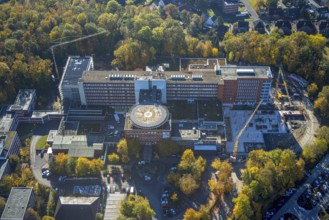Aerial view, construction site with extension building at the St. Barbara-Klinik Hamm-Heessen in