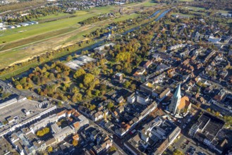 Aerial view, connection between Nordpark and city centre to the water sports centre at the