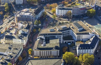Aerial view, city centre at Platz der Deutschen Einheit and new building at Neue Bahnhofstraße in