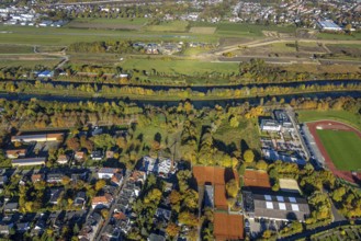 Aerial view, Ambulante Reha Bad Hamm at the Datteln-Hamm canal as well as Hamm airfield and