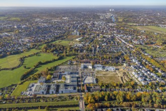 Aerial view, city view Hamm with Hamm-Lippstadt University of Applied Sciences and construction