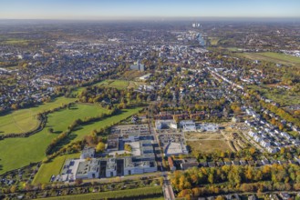 Aerial view, city view Hamm with Hamm-Lippstadt University of Applied Sciences and construction