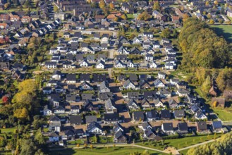 Aerial view, new construction, residential park Schulze-Everding Everdings Hof in the district