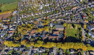 Aerial view, Sophie Scholl School and Gebrüder Grimm School in the residential area on Berliner