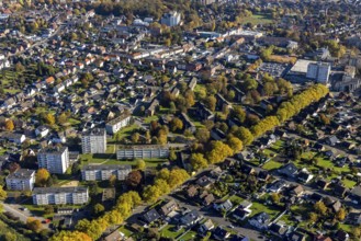 Aerial view, high-rise residential estate between Rautenstrauchstraße and Marinestraße in the