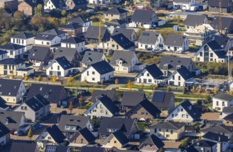 Aerial view, new construction, residential park Schulze-Everding single-family house housing estate