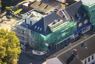 Aerial view, construction site and building renovation at Hohenhöveler Straße in the district