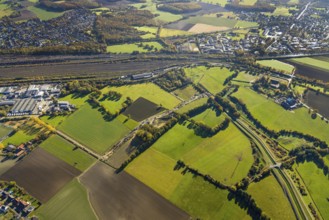 Aerial view, flooded area between marshalling yard, Wiescher Bach, Heeringer Bach, Kamener Straße
