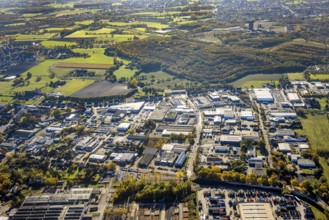 Aerial view, commercial area between Dortmunder Straße and Lange Straße in the district Herringen