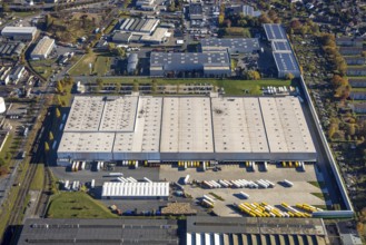 Aerial view, METRO LOGISTICS Germany at the harbour in the district Herringen in Hamm, Ruhr area,