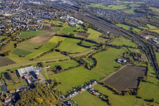 Aerial view, flooded area between marshalling yard, Wiescher Bach, Heeringer Bach, Kamener Straße