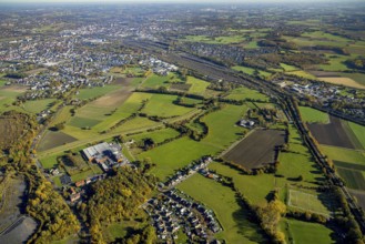 Aerial view, flooded area between marshalling yard, Wiescher Bach, Heeringer Bach, Kamener Straße