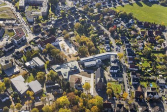 Aerial view, Caritas retirement home St. Josef and new building Haus der Begegnung and Heilig Kreuz