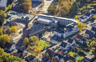 Aerial view, Caritas retirement home St. Josef and new building Haus der Begegnung and Heilig Kreuz