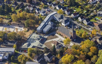 Aerial view, Caritas retirement home St. Josef and new building Haus der Begegnung and Heilig Kreuz