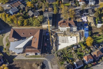 Aerial view, construction site and renovation Arnold-Freymuth-Gesamtschule / Falkschule in the
