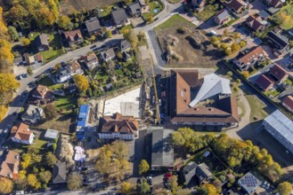Aerial view, construction site and renovation Arnold-Freymuth-Gesamtschule / Falkschule in the