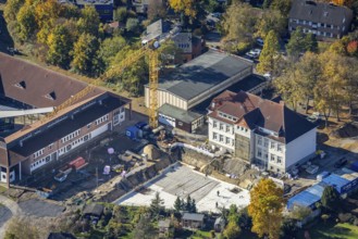 Aerial view, construction site and renovation Arnold-Freymuth-Gesamtschule / Falkschule in the