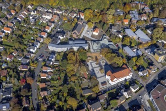 Aerial view, Caritas retirement home St. Josef and new building Haus der Begegnung and Heilig Kreuz