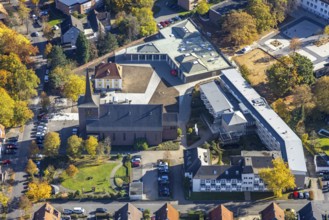 Aerial view, Caritas retirement home St. Josef and new building Haus der Begegnung and Heilig Kreuz