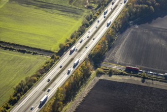 Aerial view, Planned extension of the A1 motorway in the Sandbochum area in the Overberge district