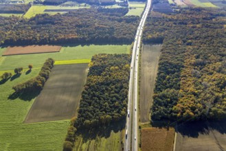 Aerial view, Planned extension of the A1 motorway in the Sandbochum area in the Overberge district