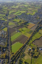 Aerial view, flooded area between marshalling yard, Wiescher Bach, Heeringer Bach, Kamener Straße