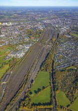 Aerial view, marshalling yard in the Pelkum district of Hamm, Ruhr area, North Rhine-Westphalia,