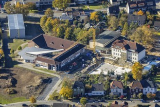 Aerial view, construction site and renovation Arnold-Freymuth-Gesamtschule / Falkschule in the