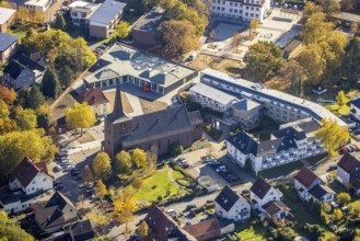 Aerial view, Caritas retirement home St. Josef and new building Haus der Begegnung and Heilig Kreuz