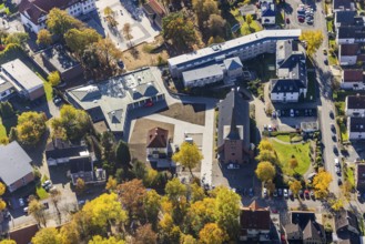 Aerial view, Caritas retirement home St. Josef and new building Haus der Begegnung and Heilig Kreuz