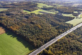 Aerial view, Planned extension of the A1 motorway in the Sandbochum area in the Overberge district