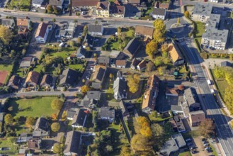 Aerial view, evang. Jakobus-Kirche in the residential area Kamener Straße with roundabout in the