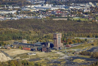 Aerial view, CreativRevier Hamm at the former Ost Zeche Heinrich Robert colliery with hammerhead