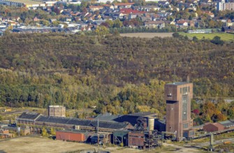 Aerial view, CreativRevier Hamm at the former Ost Zeche Heinrich Robert colliery with hammerhead