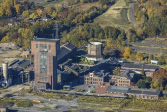 Aerial view, CreativRevier Hamm at the former Ost Zeche Heinrich Robert colliery with hammerhead