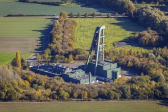 Aerial view, Planned dismantling of Lerche shaft winding tower An der Barbecke in the district of