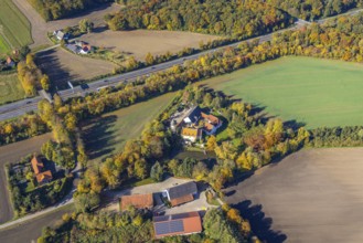 Aerial photograph, Haus Reck in Lerche on the A1 motorway in the Overberge district of Bergkamen,
